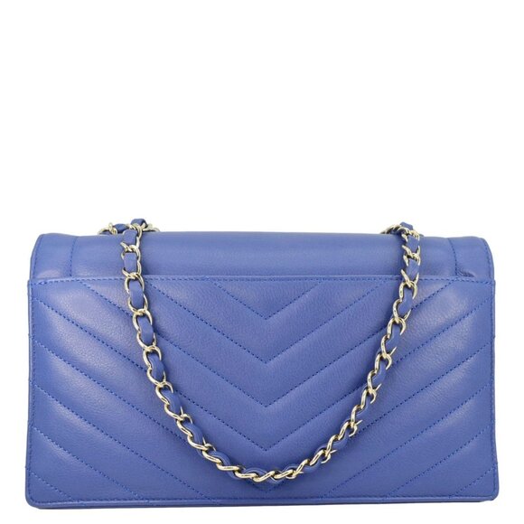 Chanel Coco Envelope Flap Quilted Chevron Leather Crossbody Bag Blue - Picture 4 of 13